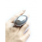 Big Agate Gray Ring, Gemstone Boho Ring,